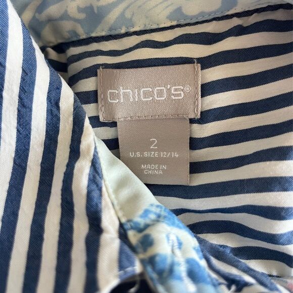 Chicos striped medallion scroll print button up shirt SIZE LARGE - Picture 9 of 10
